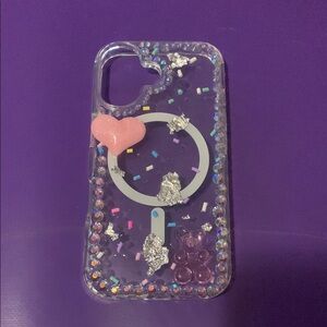 Glitter Heart Phone Case - Pink and Silver